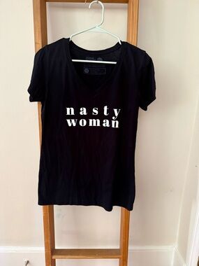 Nasty Woman Black V-Neck Graphic Tee - Women's Short Sleeve
